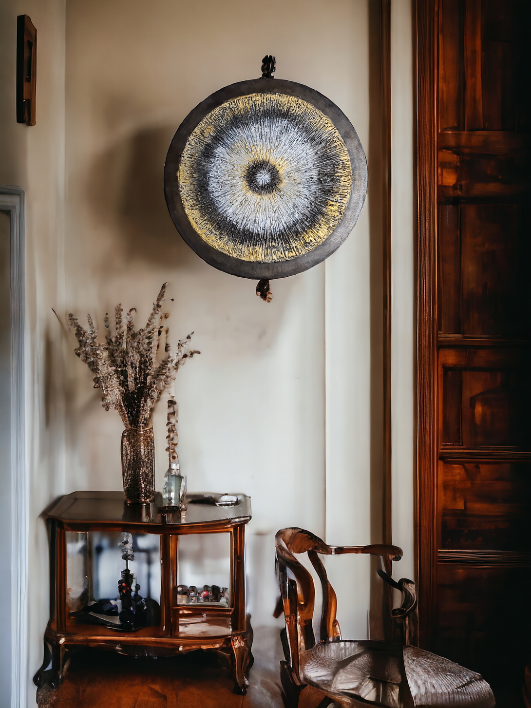 Sculpted Round Painting: Gold, Silver, Black | Unique Home Decor