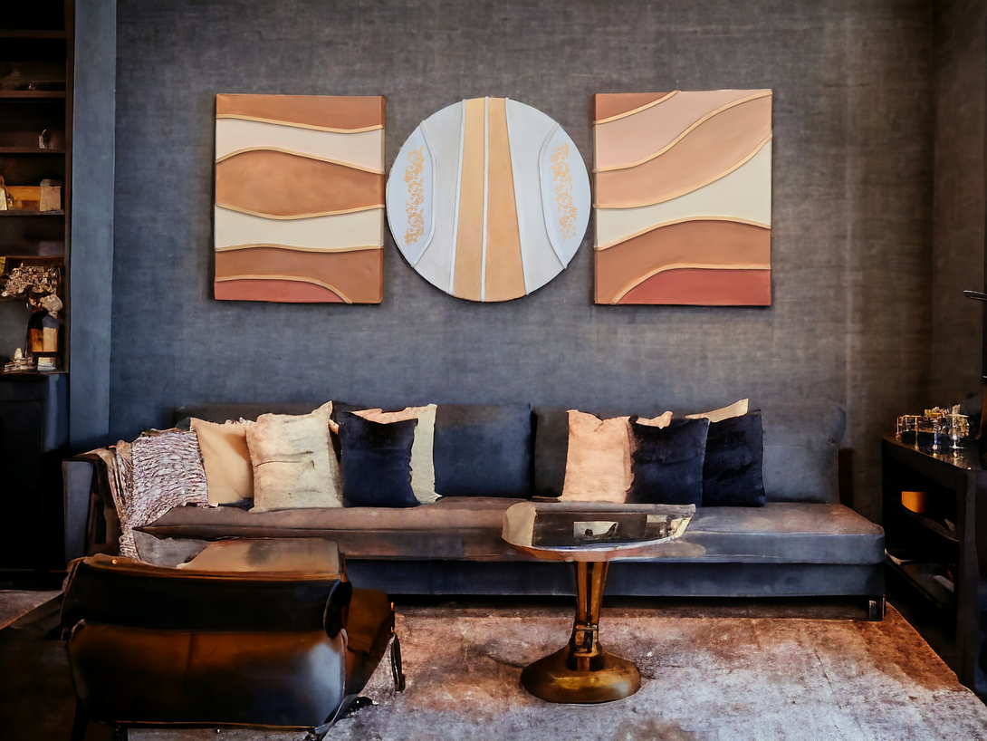 Modern Triptych Acrylic Painting: Textured Browns & Blues (20"x20")