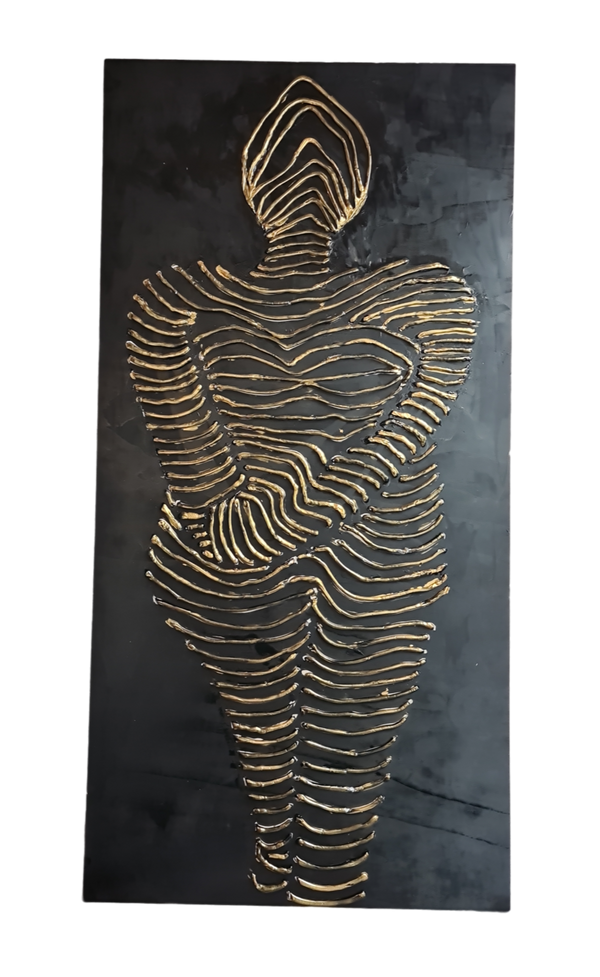 Egyptian Mummy Art: Textured Black & Gold Abstract Painting