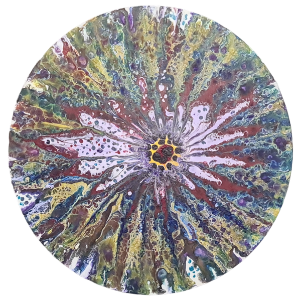 Round Acrylic Painting: Vibrant Colors, Unique Canvas Shape 