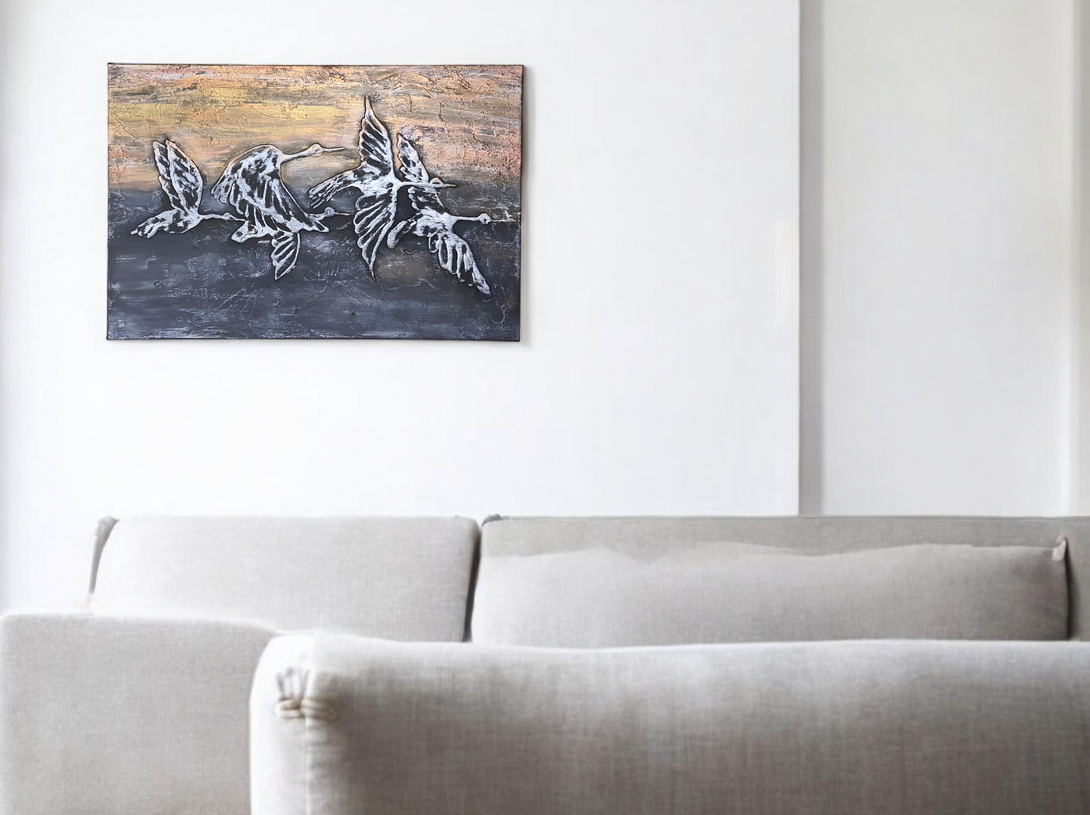 Transform Your Space with Ducks Migration Sculpted Painting