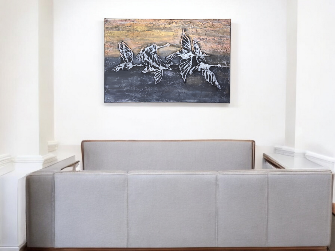 Transform Your Space with Ducks Migration Sculpted Painting