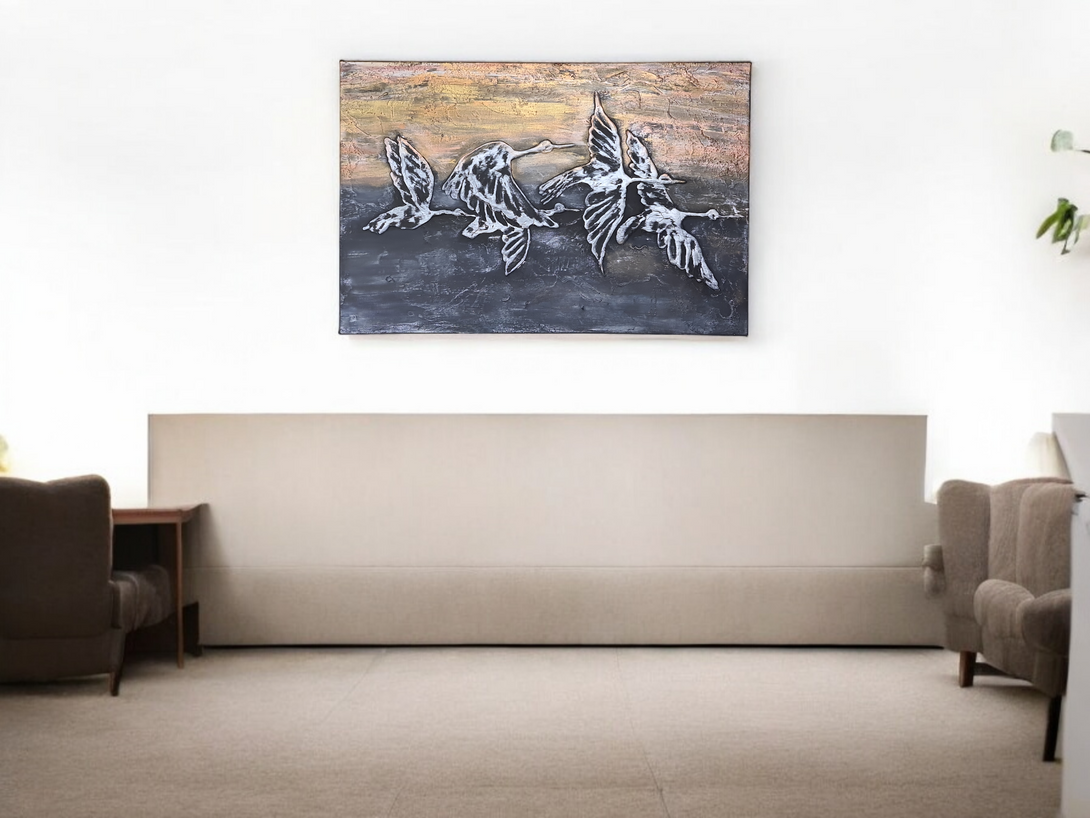 Transform Your Space with Ducks Migration Sculpted Painting