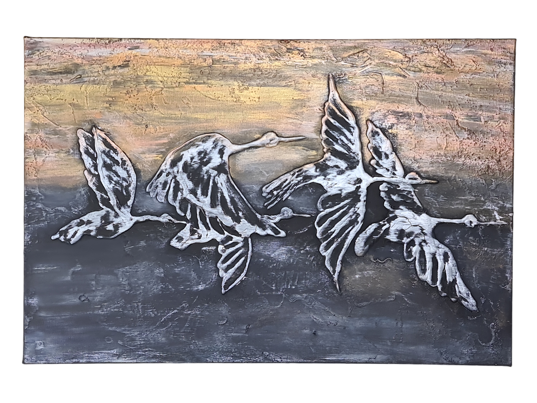 Transform Your Space with Ducks Migration Sculpted Painting