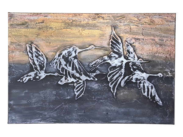 Transform Your Space with Ducks Migration Sculpted Painting